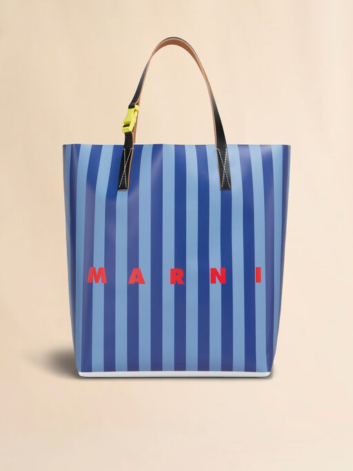 Marni 로고 디테일 블루 스트라이프 Tribeca 쇼퍼 백 - 쇼핑백