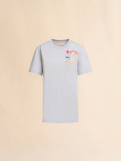 Grey cotton T-shirt with snake print - T-shirts