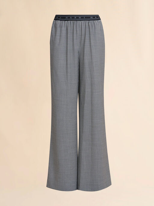 Wool blend black and white check palazzo trousers - Pants