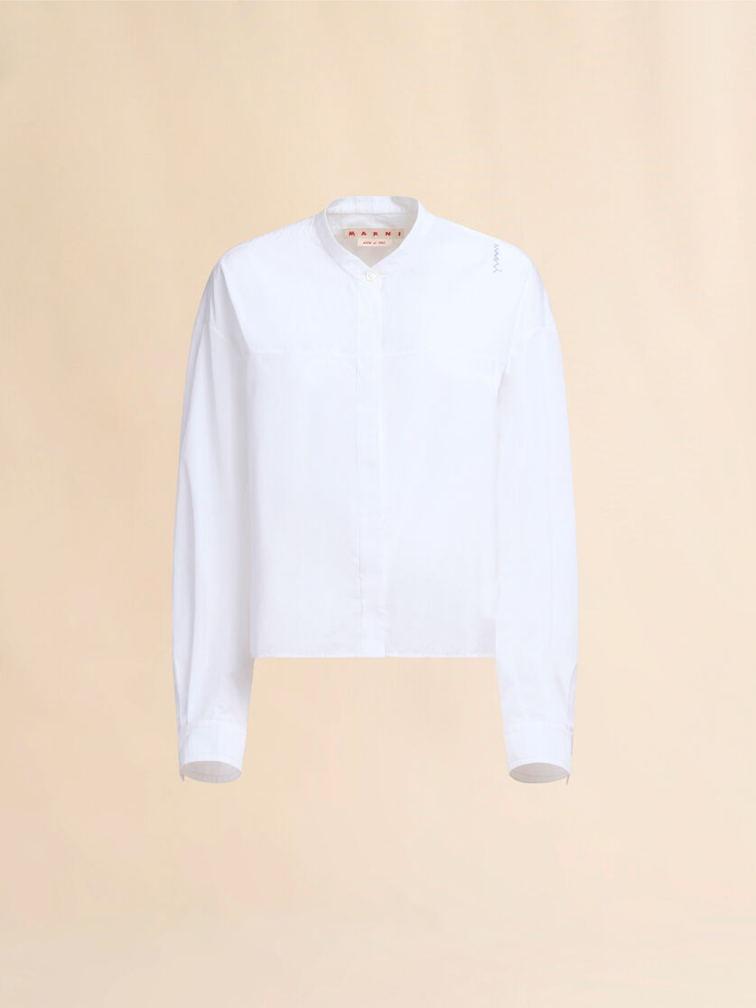 White organic cotton shirt with Mandarin collar and Marni Symbol - Shirts - Image 1