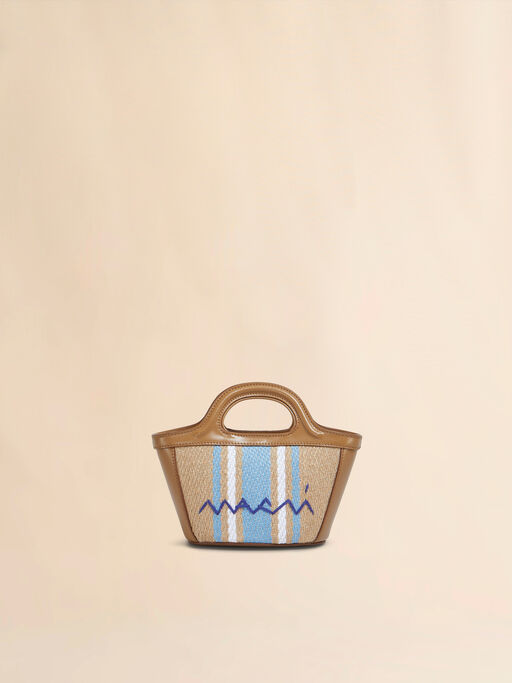 Tropicalia Micro Bag in brown leather and raffia-effect fabric - Handbags