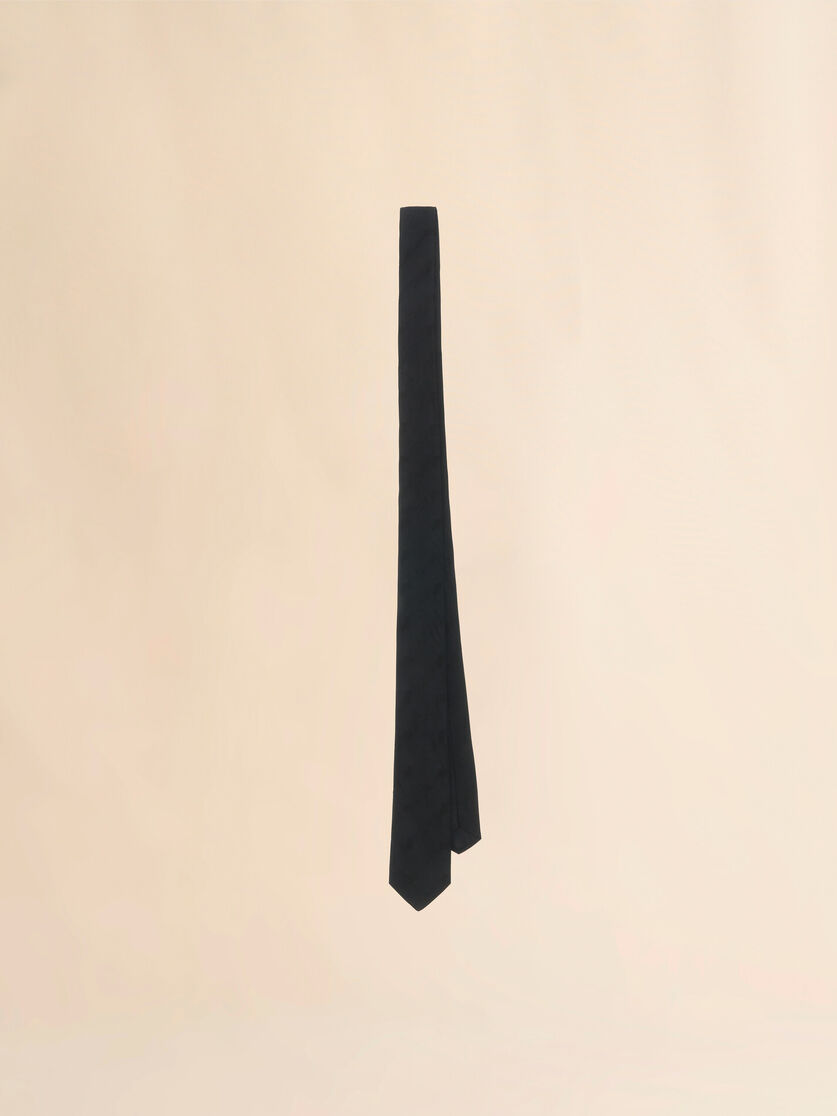 Black viscose tie with geometric jacquard motif - Ties - Image 1