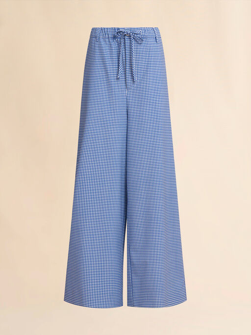 Wool blend blue and white checked drawstring trousers - Pants