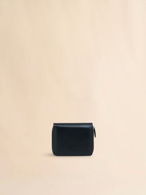 Cartera compacta de piel negra con logotipo Marni en relieve y cremallera perimetral - Carteras