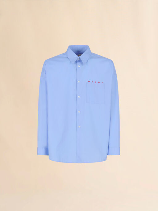 Light blue organic poplin shirt with peeping Marni logo - Shirts