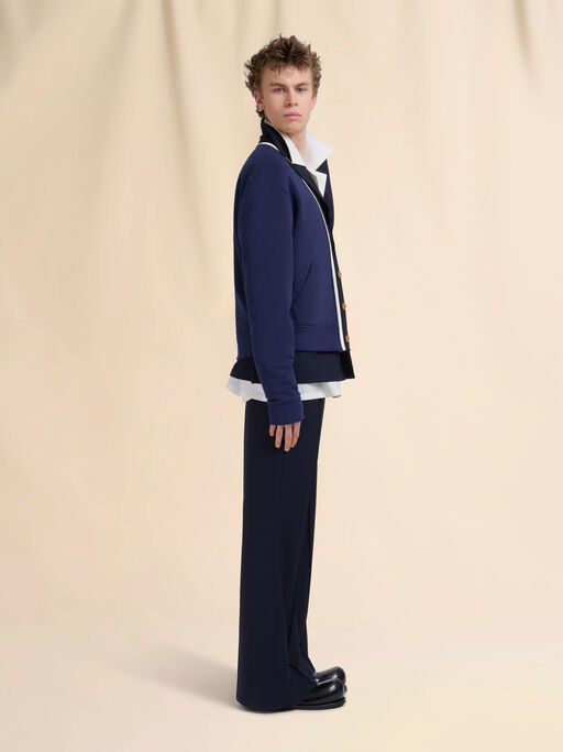 Deep blue wool trousers with stitched creases - Pants