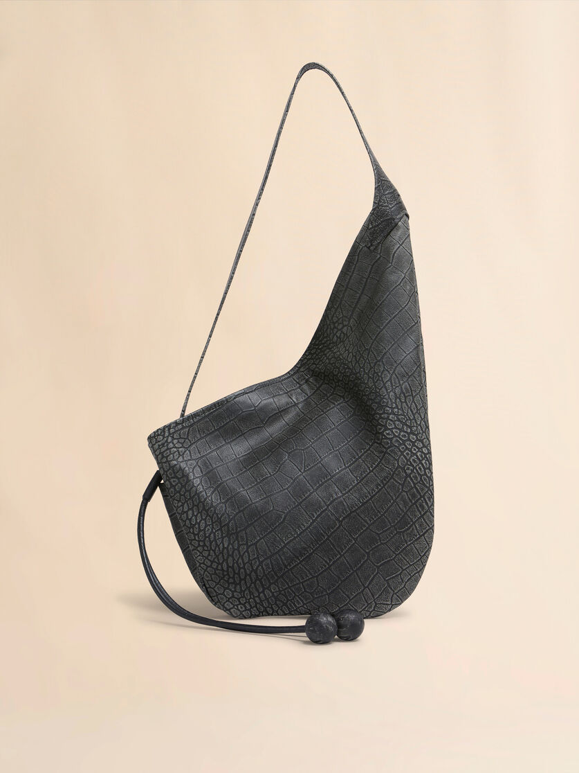 Small black crocodile print Hobo bag - Shoulder Bags - Image 1