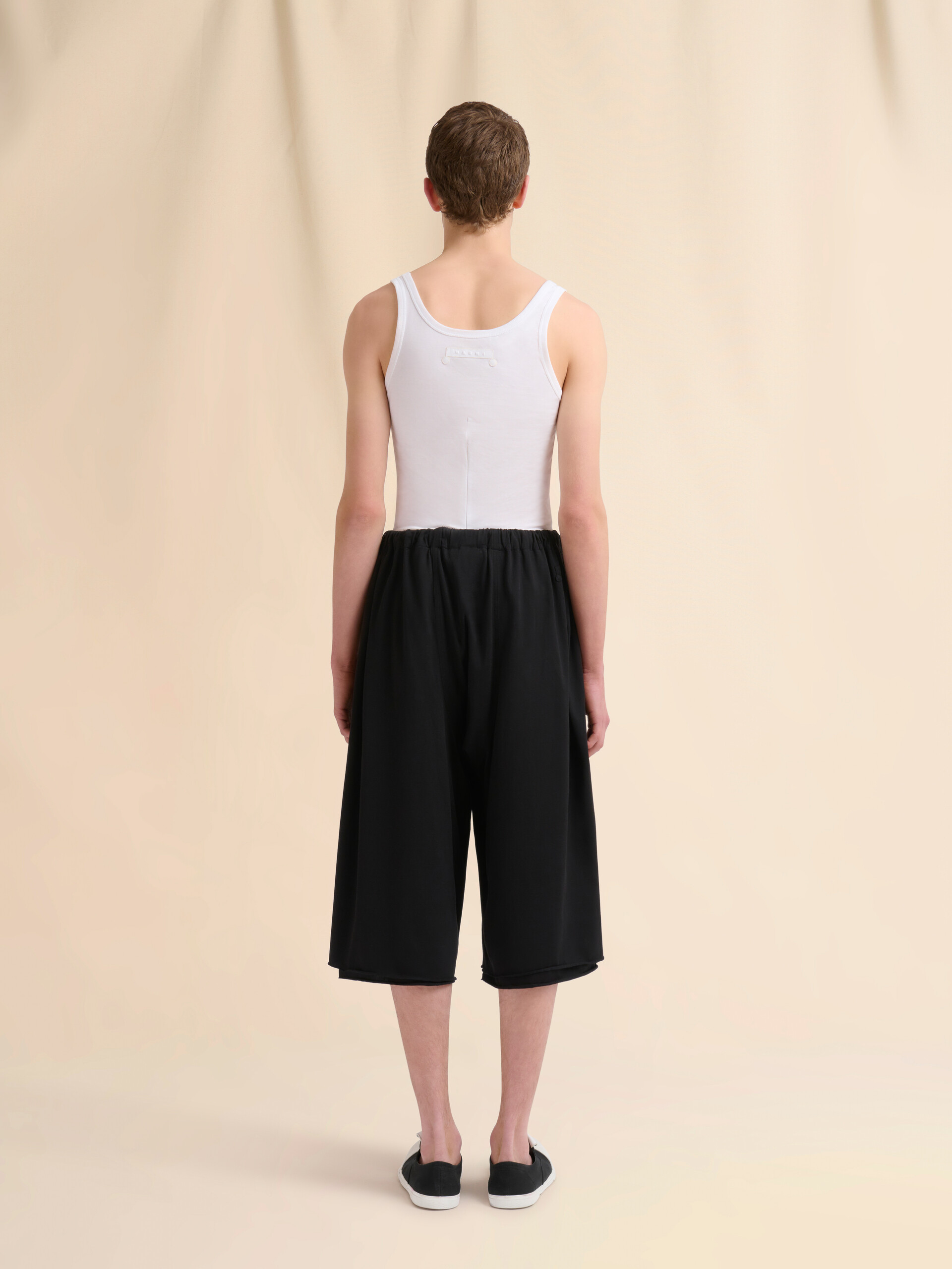 Black cotton 3/4 trousers with printed quotes - Pants - Image 3
