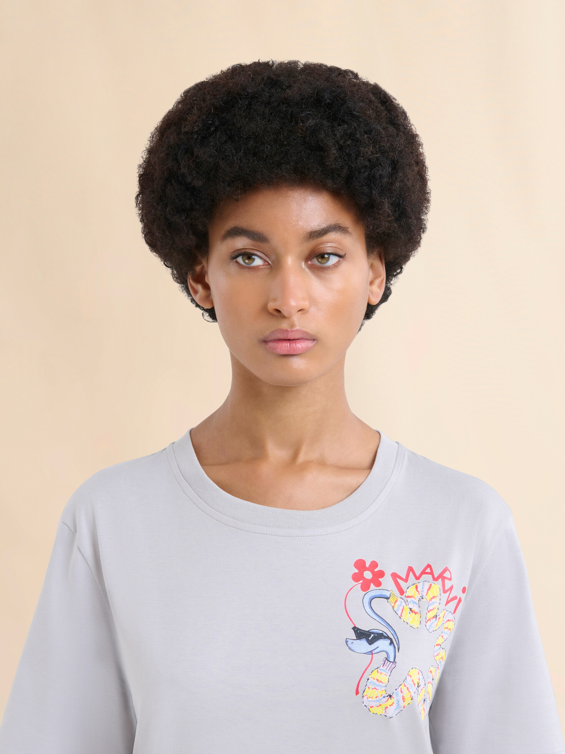 Graues T-Shirt aus Baumwolle mit Schlangenprint - T-shirts - Image 4