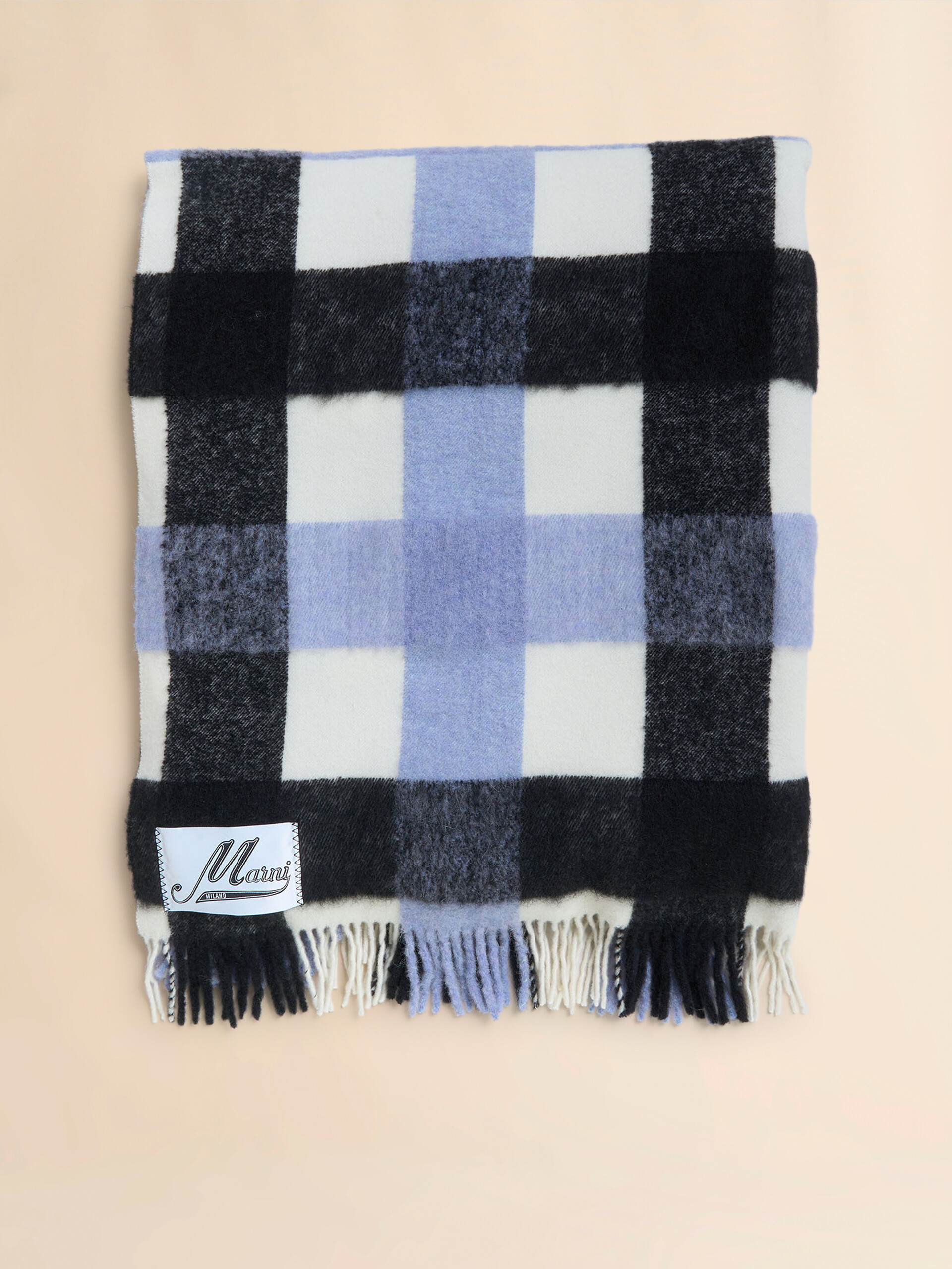 Black and light blue wool and alpaca throw - Other accessories - Image 2