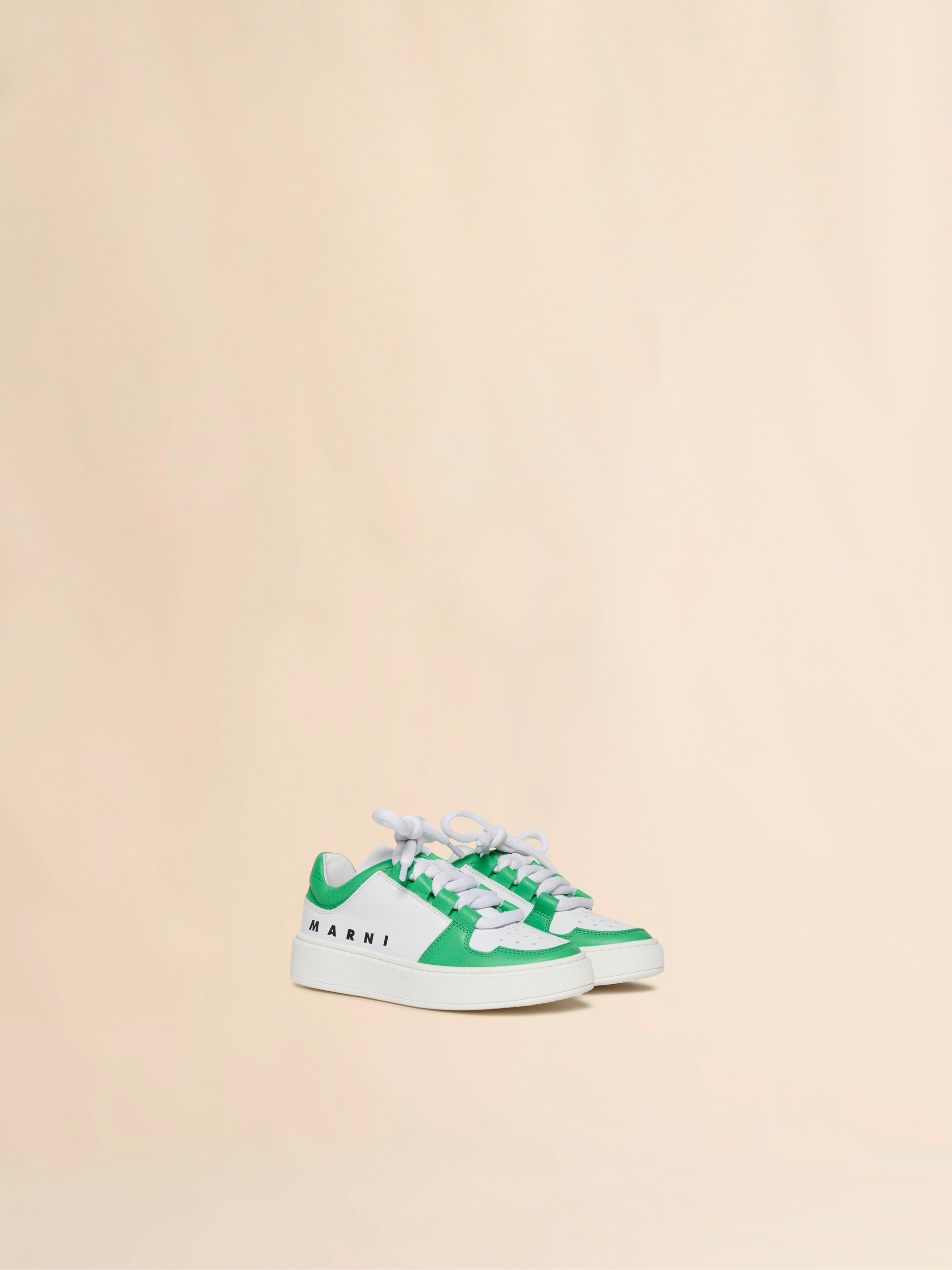 White and green leather low-top sneaker - Sneakers - Image 2