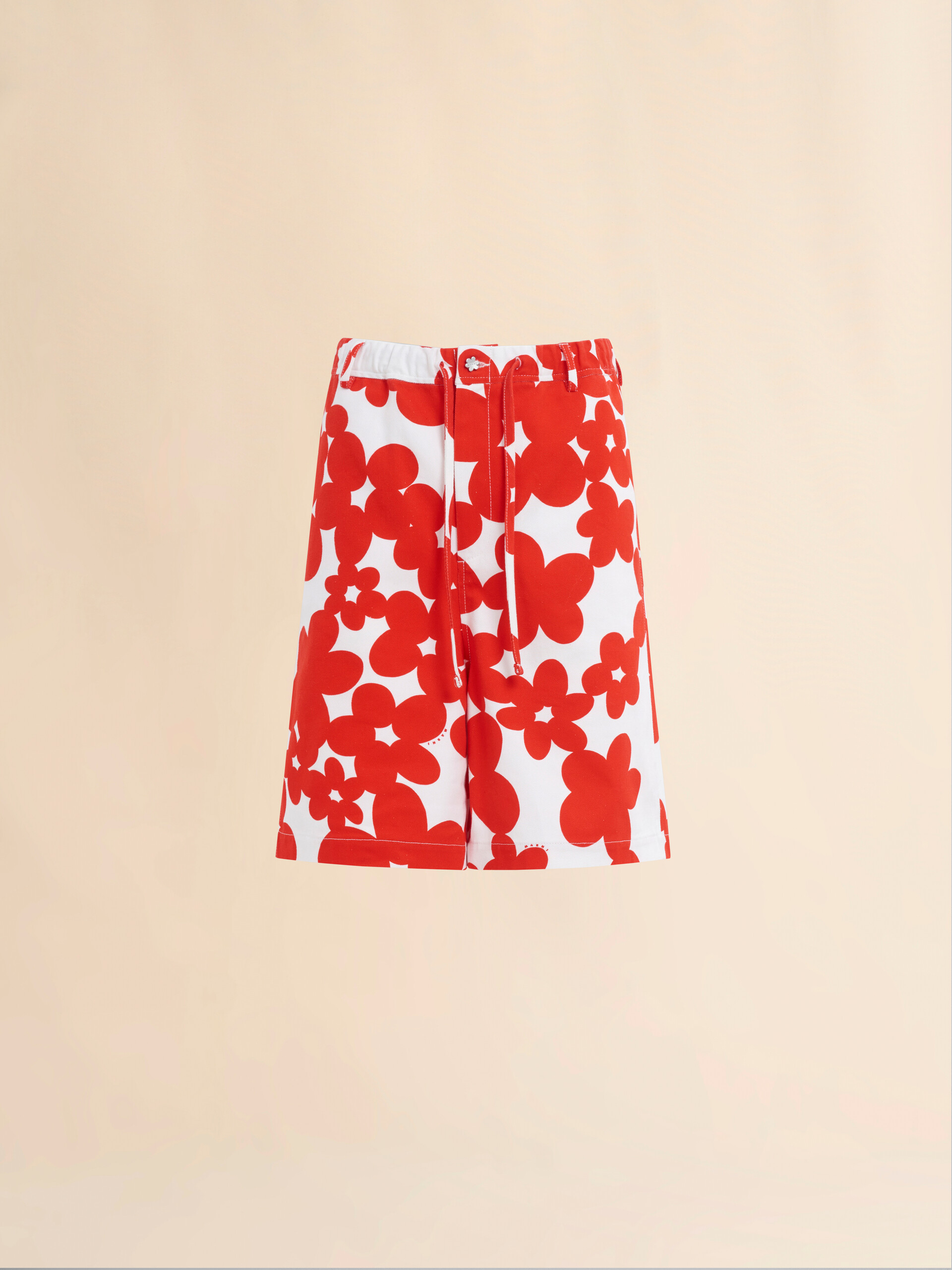 Cotton Bermuda shorts with red and white Dillies print - Pants - Image 1