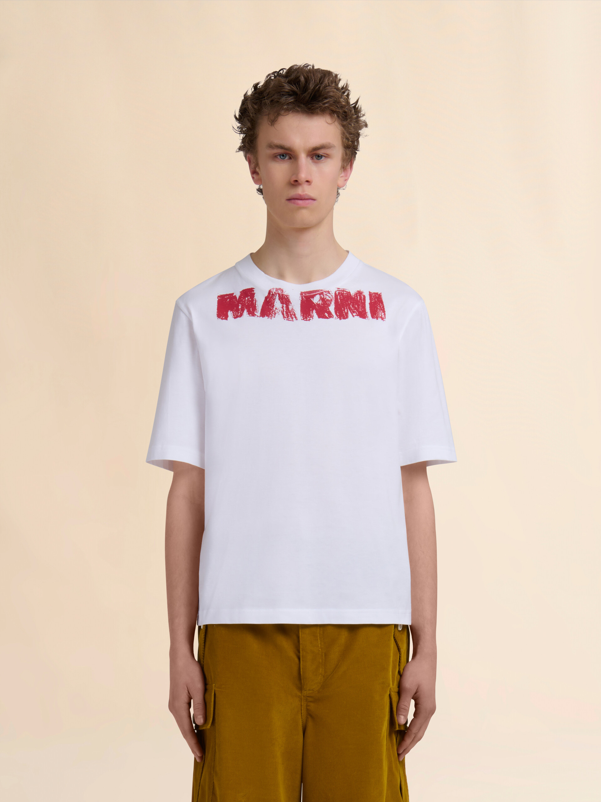 White cotton T-shirt with Marni Monolith print - Shirts - Image 2