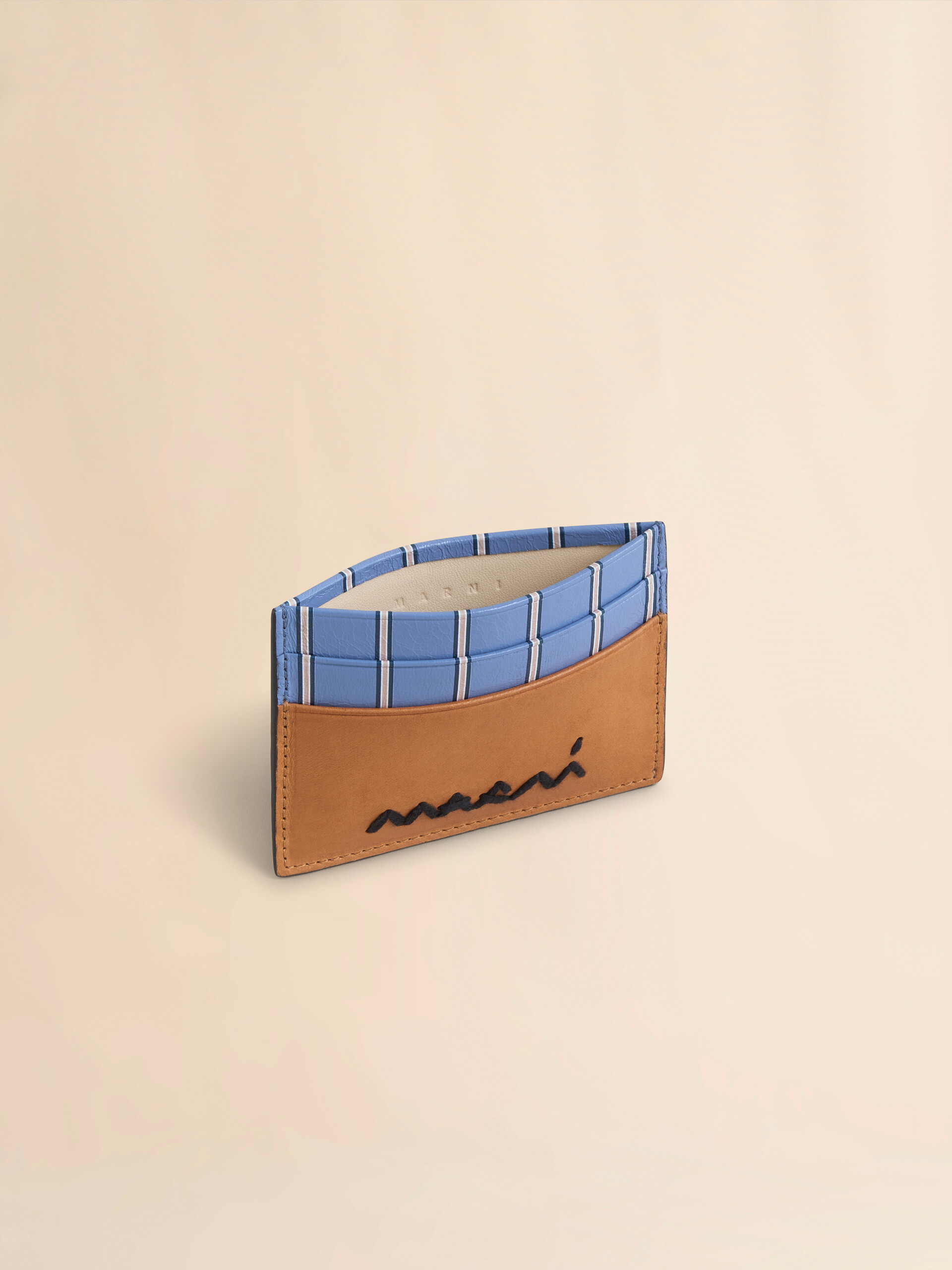 White and blue striped leather cardholder - Wallets - Image 2