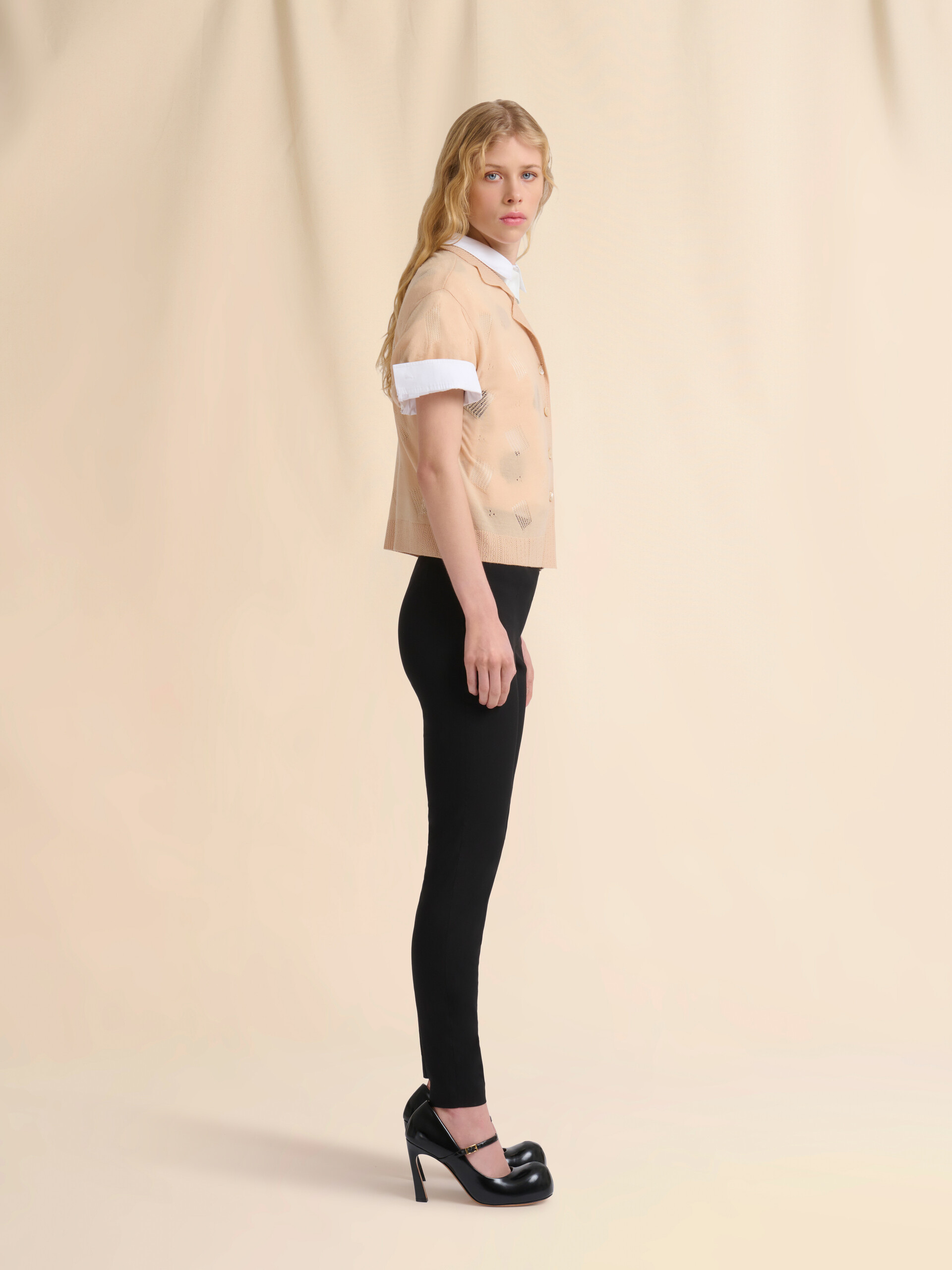 Black wool-silk knit openwork shirt - Shirts - Image 5