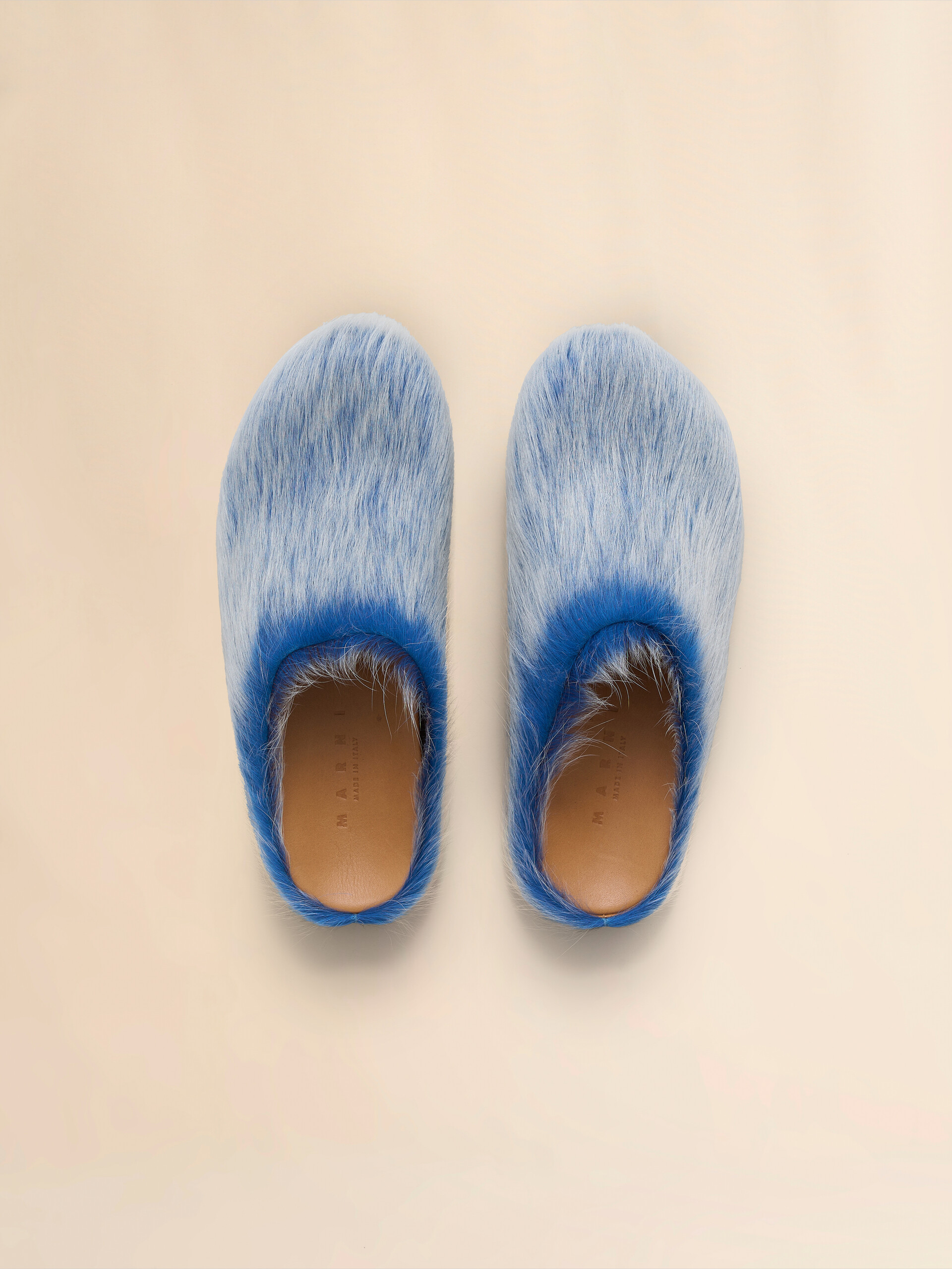 Blue-grey long hair calfskin Fussbett sabot - Clogs - Image 4