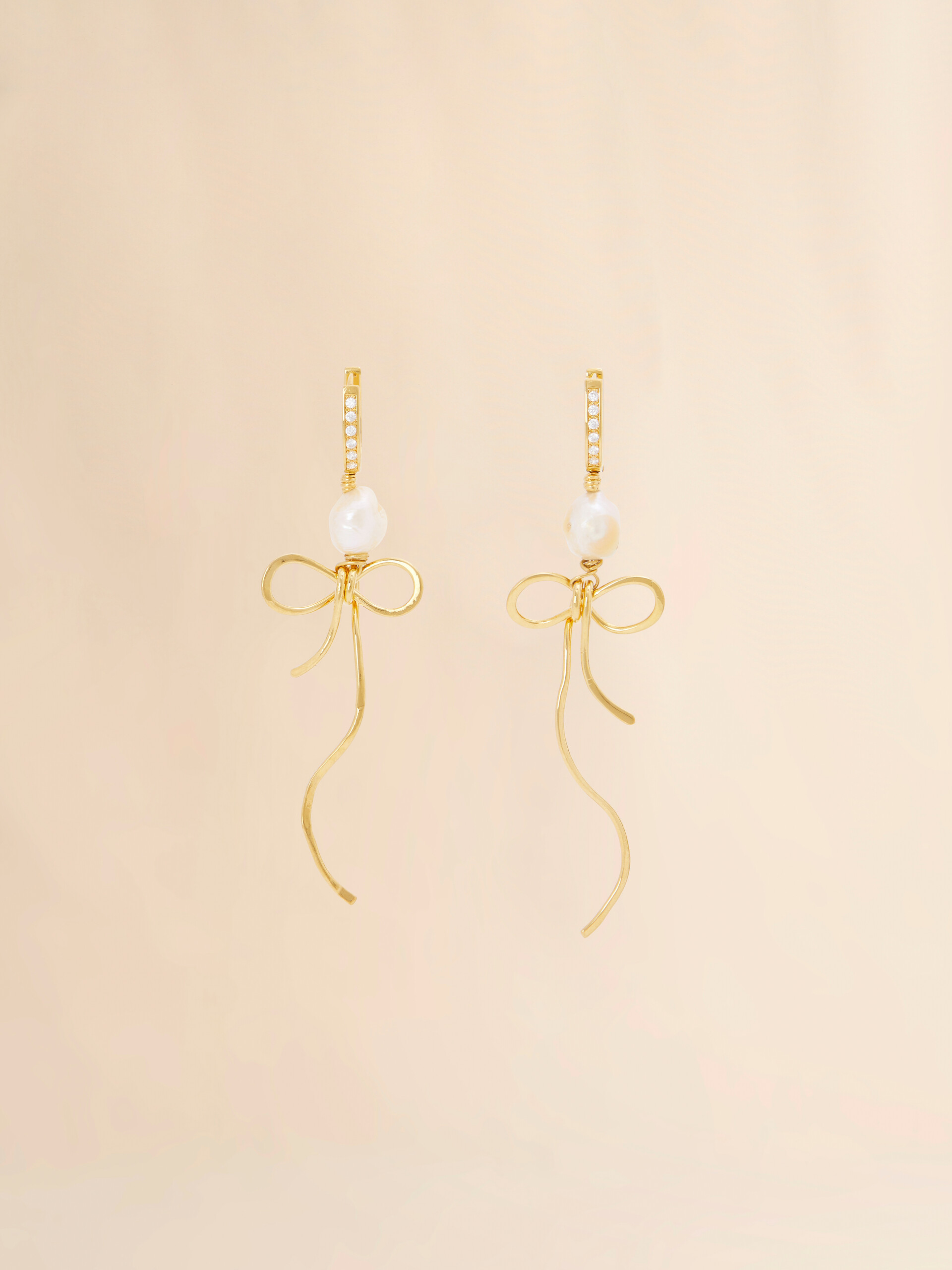 Golden Bow drop earrings with pearls - Earrings - Image 1