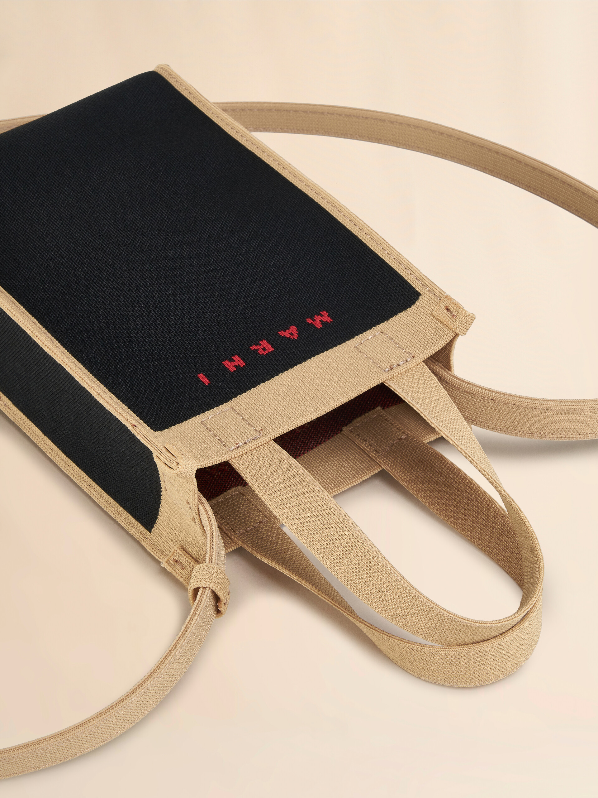 Black and beige Jacquard Mini Shoulder Bag - Shoulder Bags - Image 4