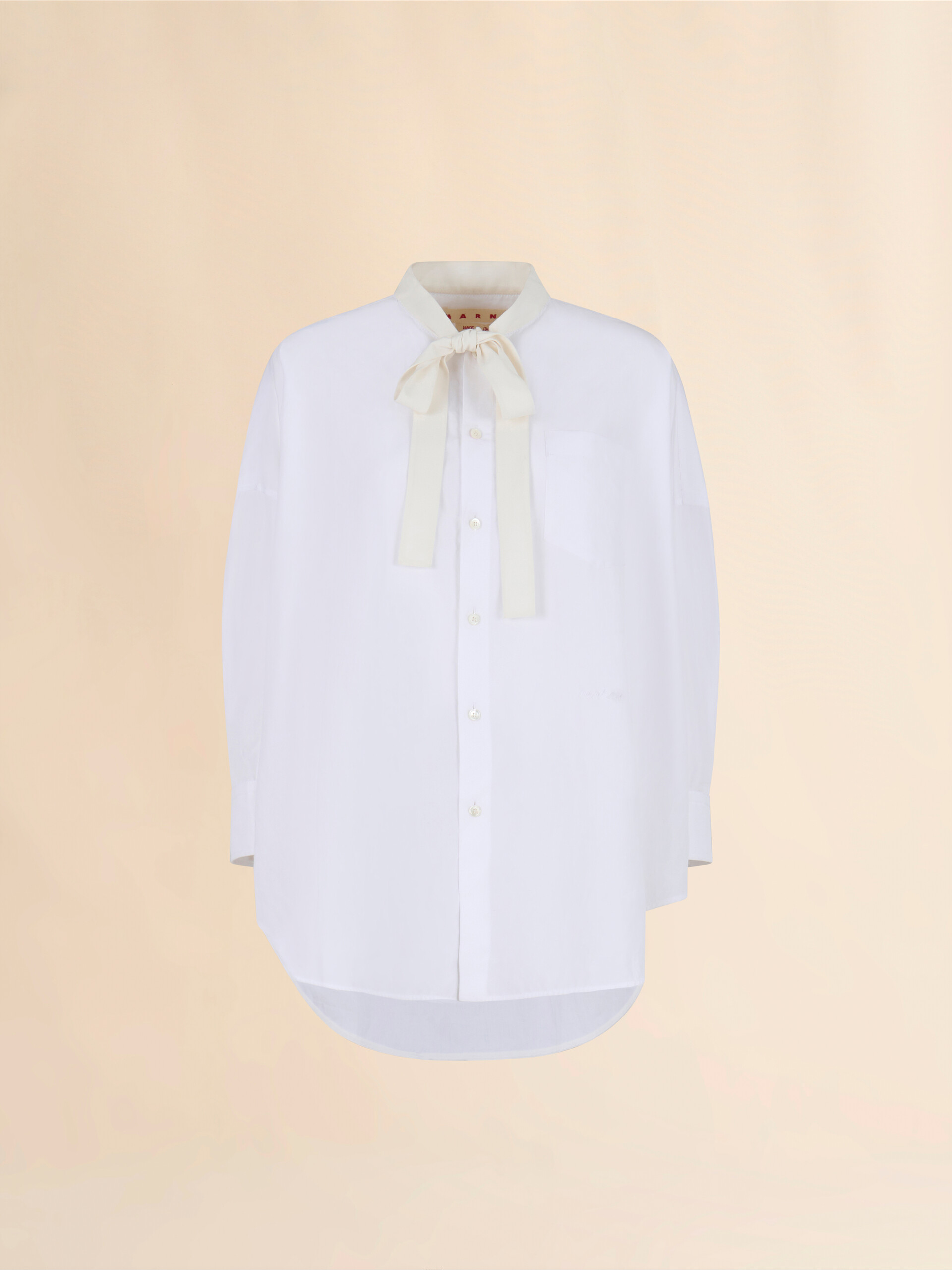 White organic poplin shirt with bow - Shirts - Image 1