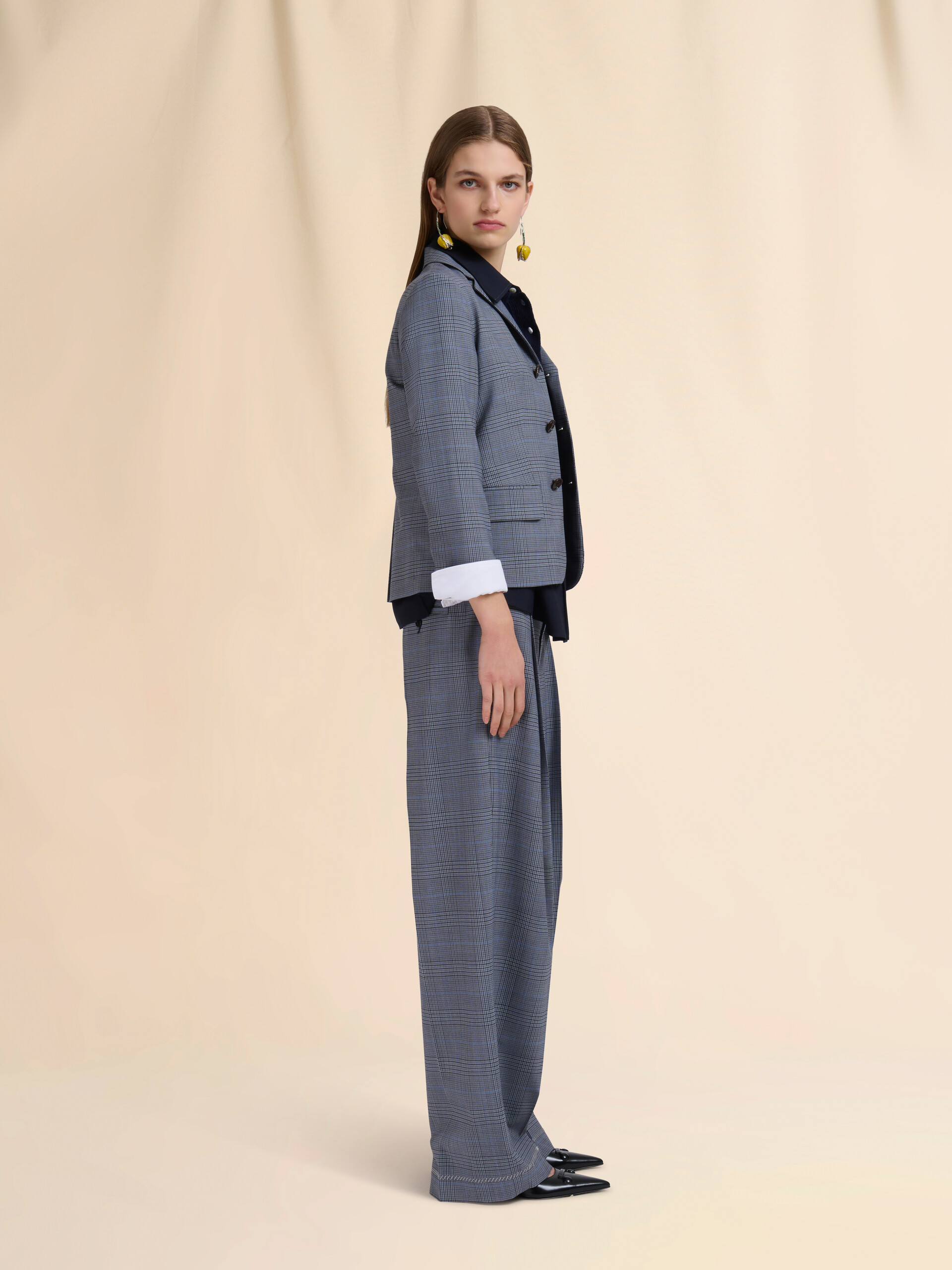 Pantalon bleu en laine Prince de Galles - Pantalons - Image 5