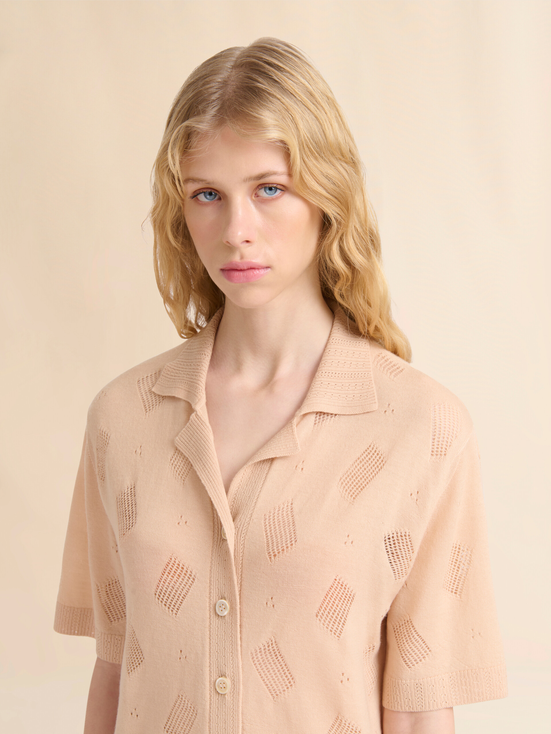 Black wool-silk knit openwork shirt - Shirts - Image 4