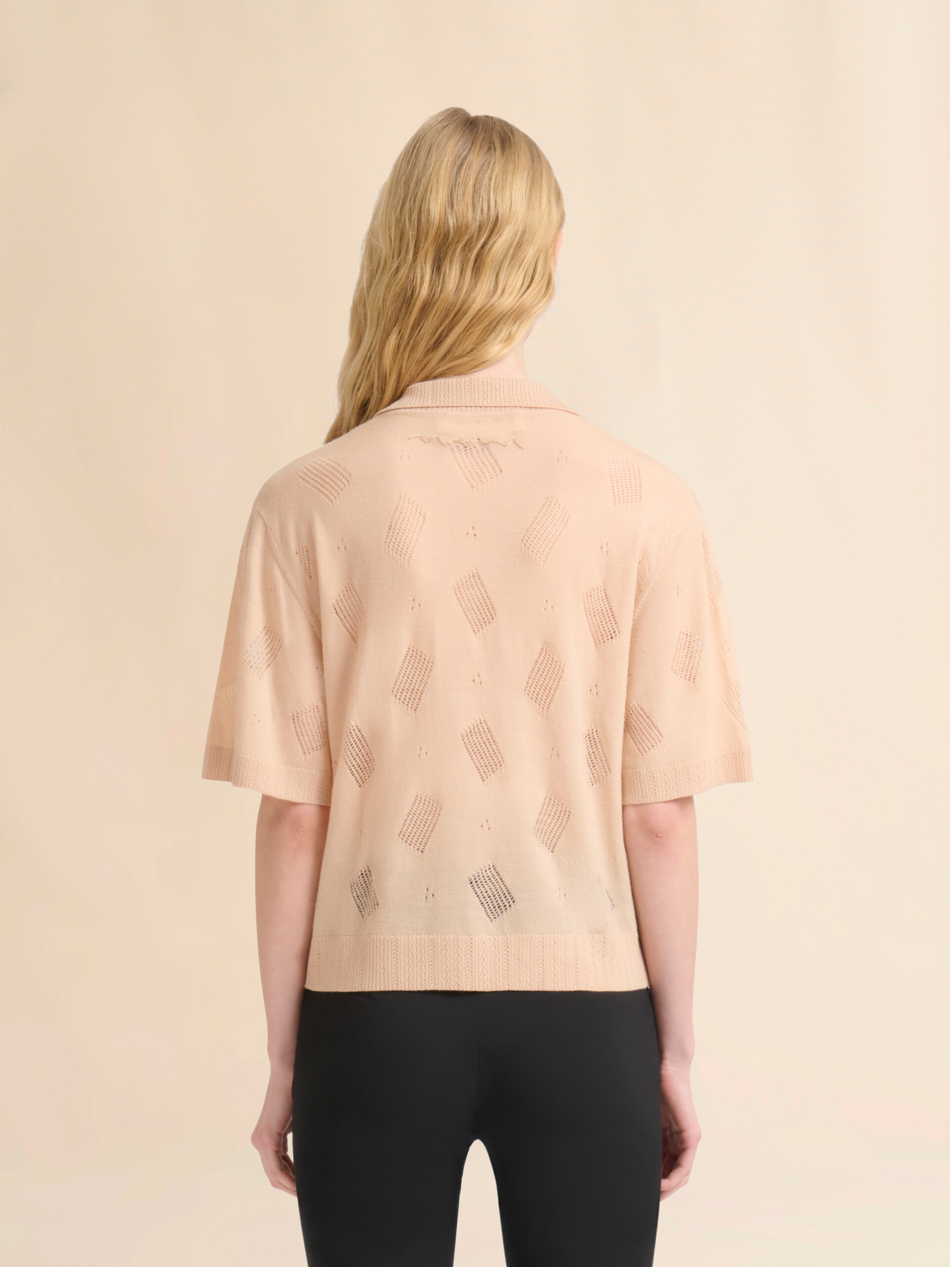 Black wool-silk knit openwork shirt - Shirts - Image 3