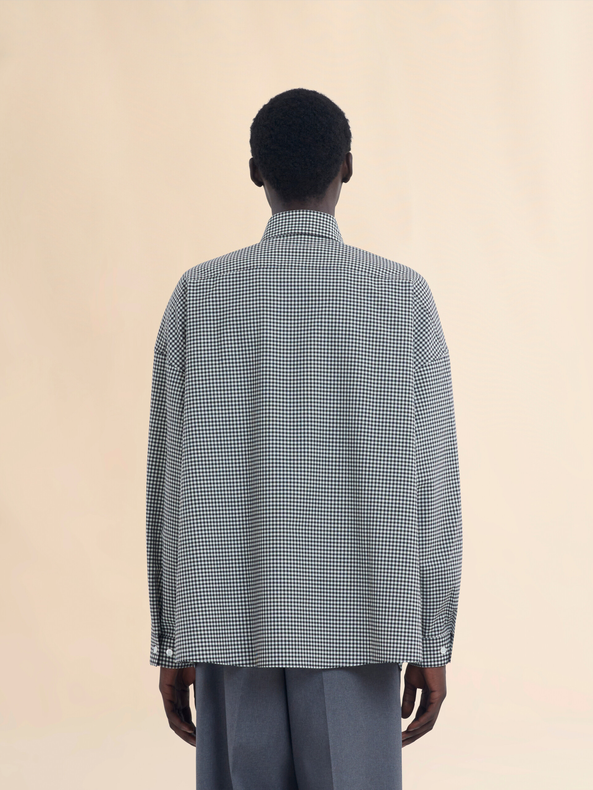 Blue and white checked wool shirt - Shirts - Image 3
