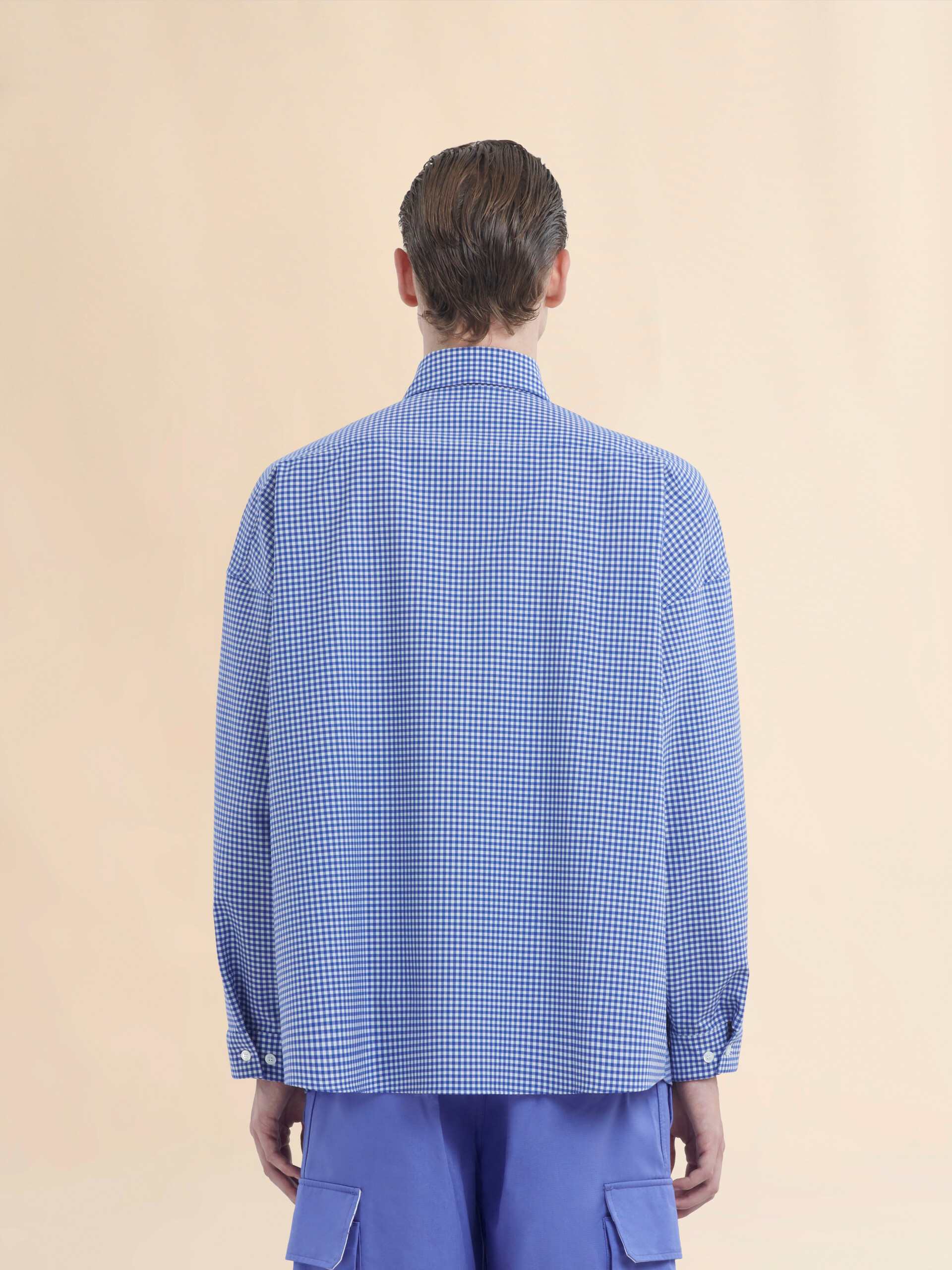 Blue and white checked wool shirt - Shirts - Image 3