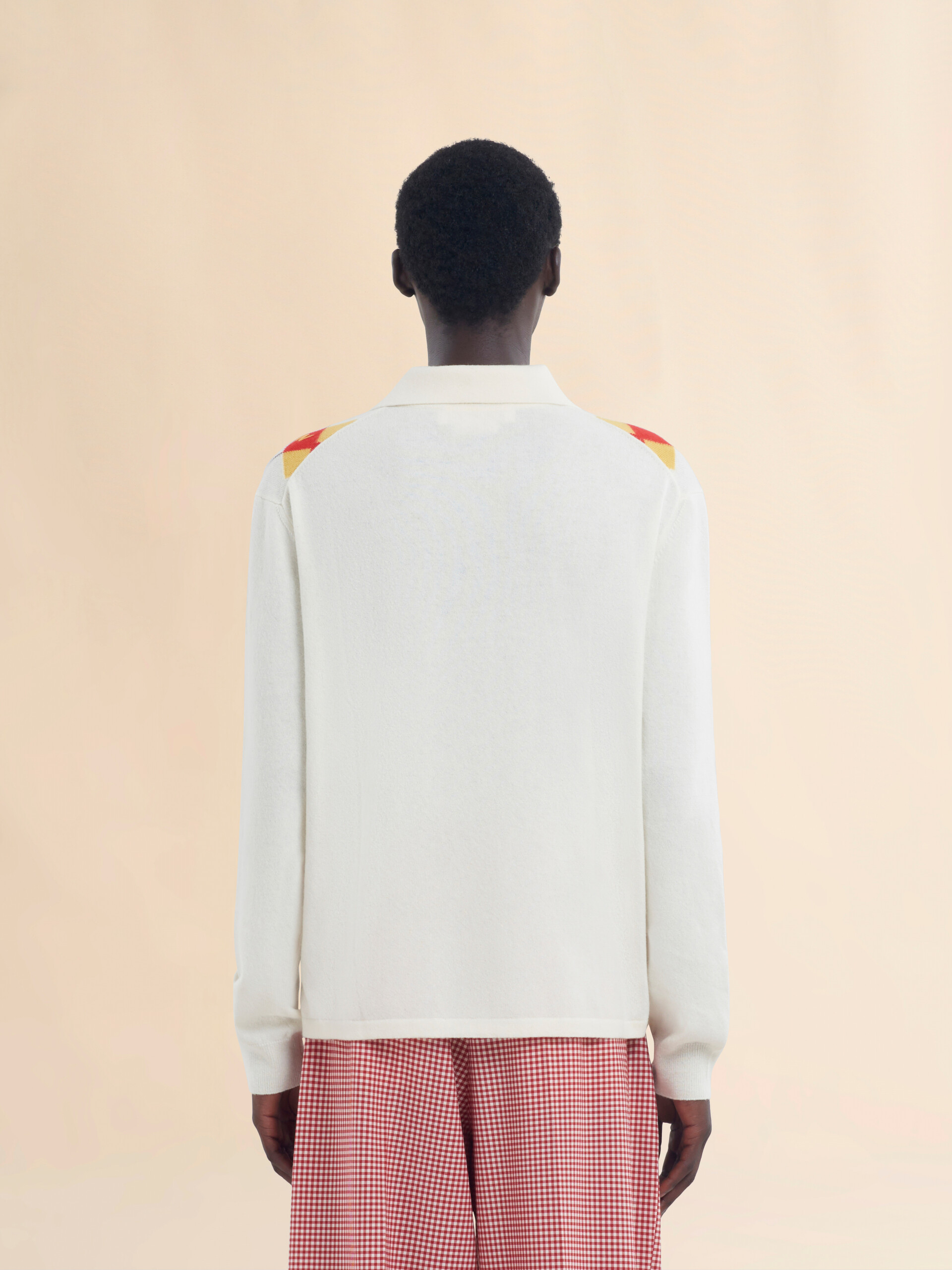 Elfenbeinfarbenes Poloshirt aus Wolle mit langen Ärmeln und Argyle-Muster - Hemden - Image 3