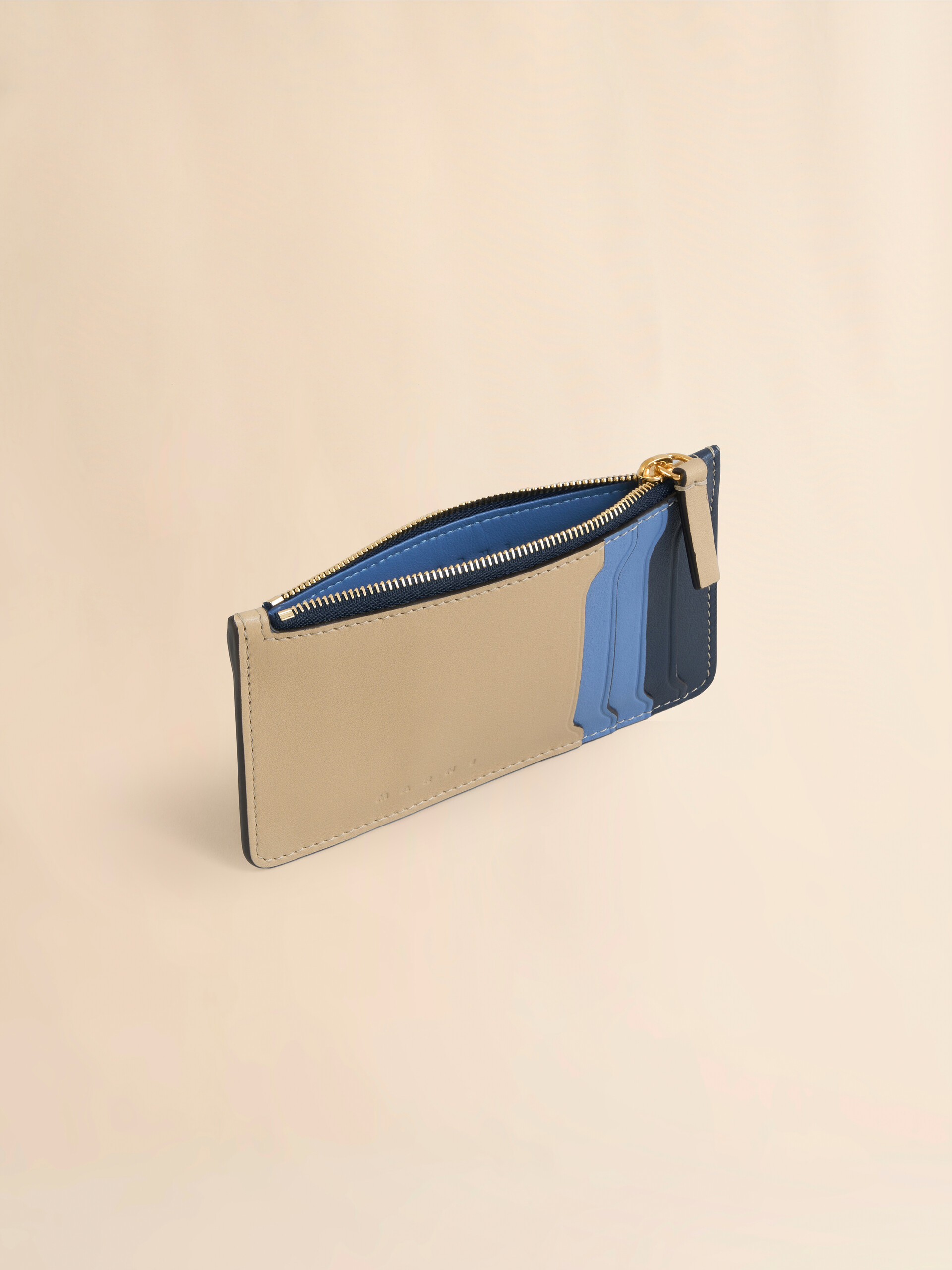Beige, blue, and light blue leather Trunkaroo cardholder - Wallets - Image 2